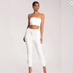Meshki White High-Waisted Joggers with Tapered Cuffs
